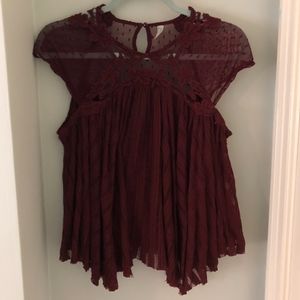 Free People Burgundy Lace Top